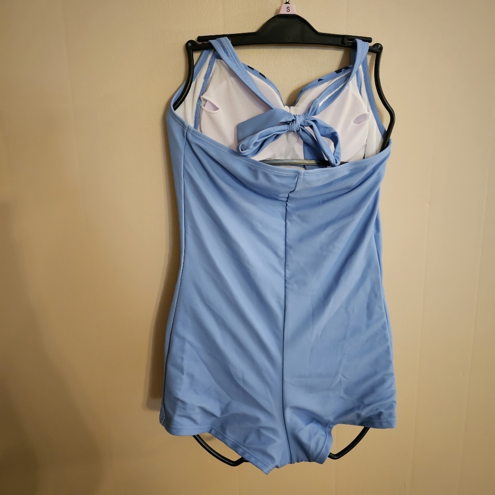 Blue Floral Tummy Control Swimsuit Full Coverage Daisy Floral Animal Print NWOT - Picture 4 of 4